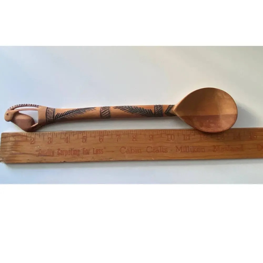 Vintage wooden spoon, hand carved elephant 14 inch